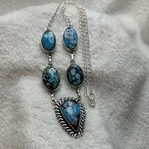 Turquoise Natural Gemstone 925 Silver Plated 16” Necklace